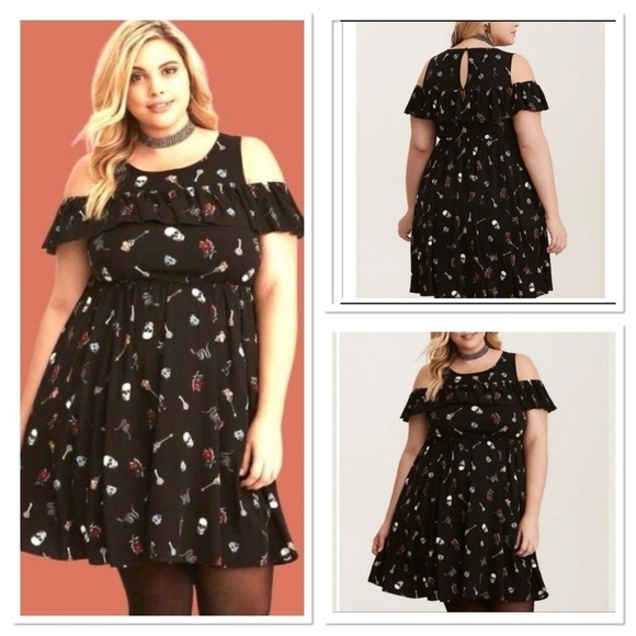Torrid Skull Floral Snake Chills Cold Shoulder Mini Dress - Picture 1 of 9